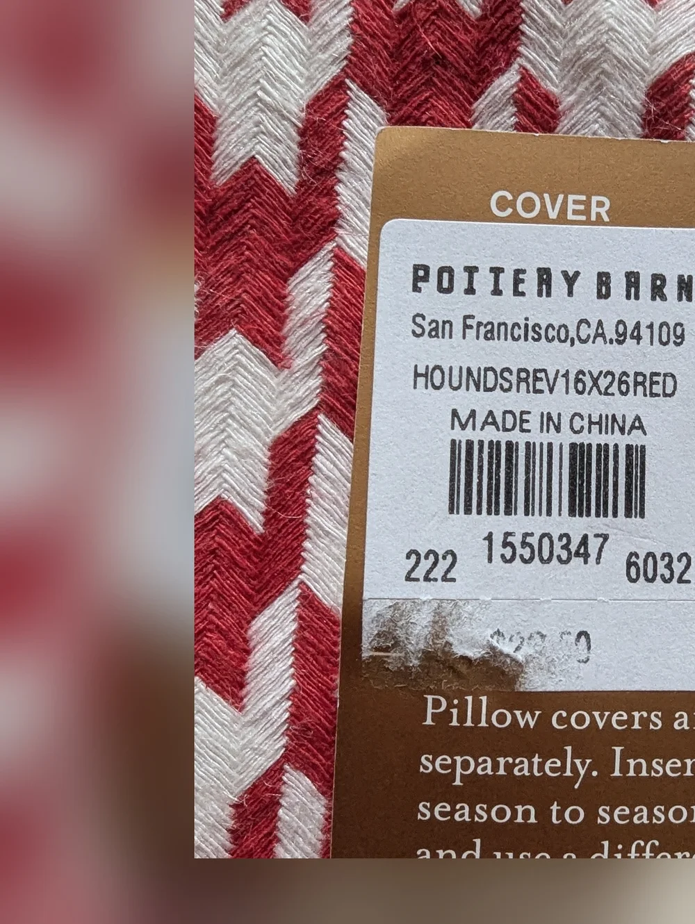 Red reversible Plaid and houndstooth pottery barn pillow cover
